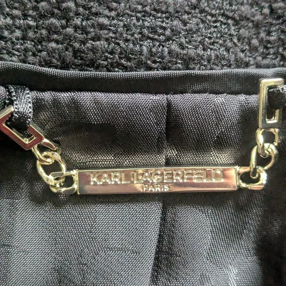 Karl Lagerfield Medium Black Tweed Blazer Jacket - Picture 13 of 16